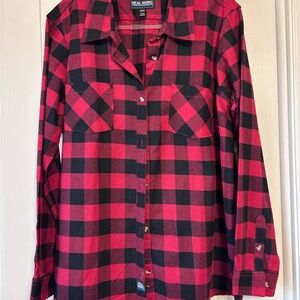 Red and Black Plaid Button-Up Shirt. New Without Tags. 60% Cotton, 40% Polyester